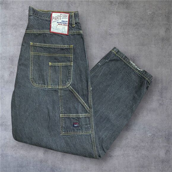 Phat Farm Vintage Y2K Baggy Skater Grunge Gray Denim Jeans Carpenter Mens 38 - Picture 1 of 13